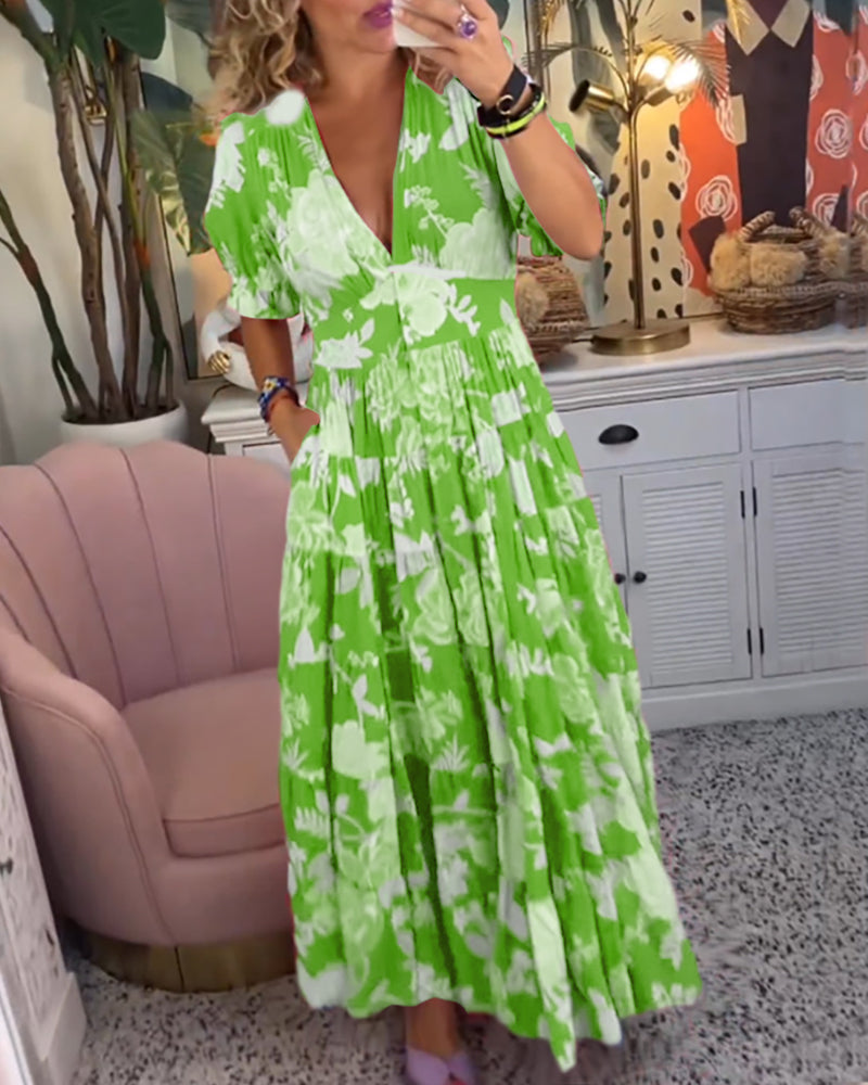Celeste | Floral Print V-neck Pocket Dress