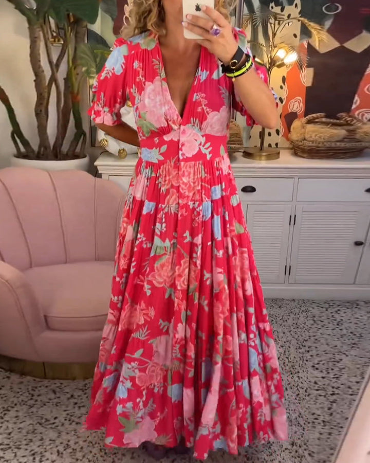 Celeste | Floral Print V-neck Pocket Dress