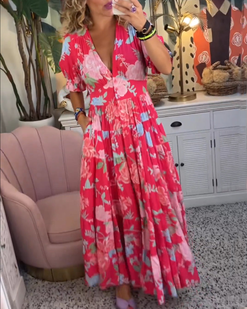 Celeste | Floral Print V-neck Pocket Dress